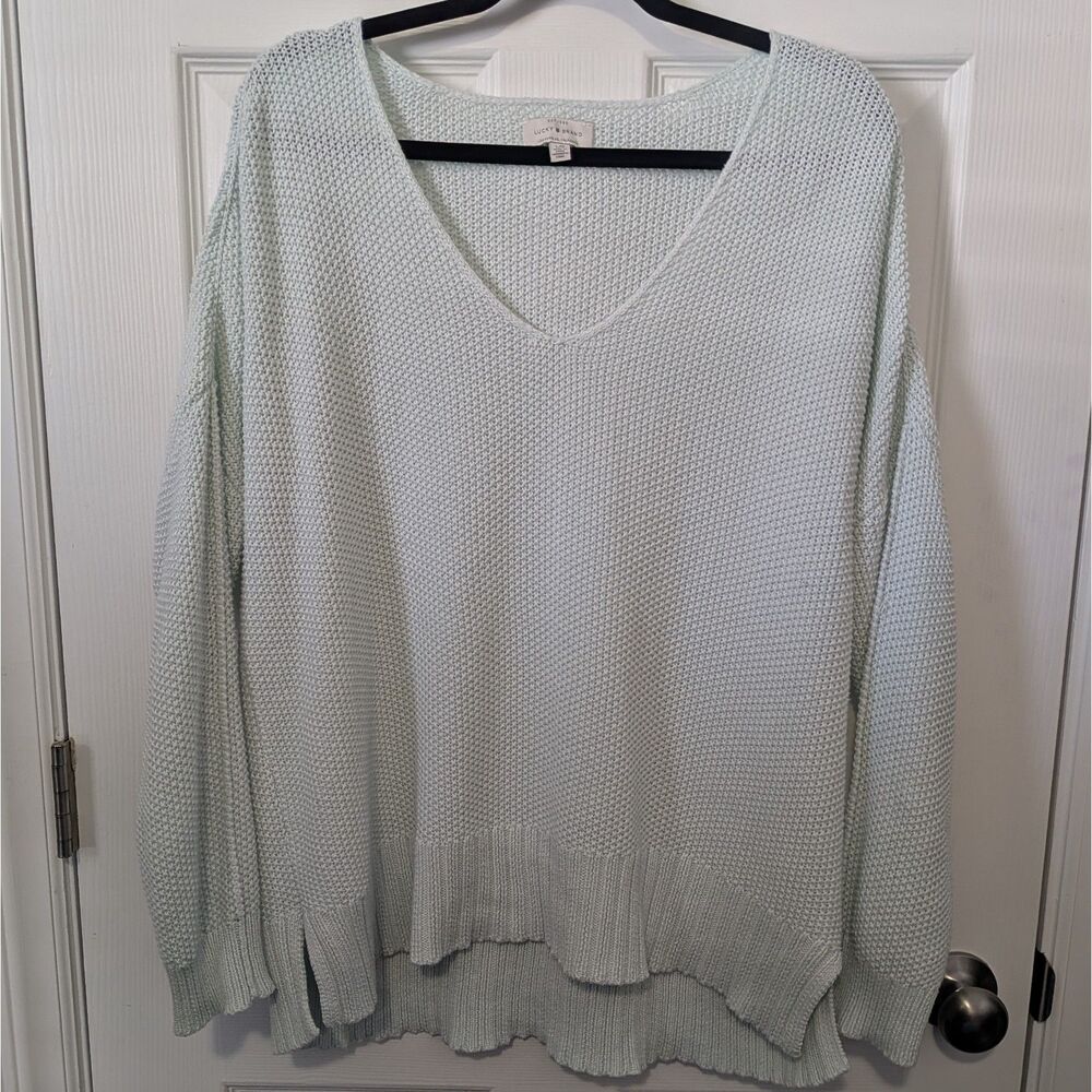 Lucky Brand Beautiful Pale Blue Sweater Vneck Women's Clothing Size Lg